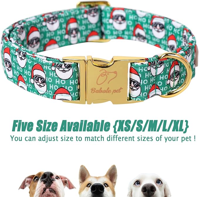 Christmas Dog Collars for Medium Dog,Green Santa Claus Dog Collar with Safety Metal Buckle Adjustable Puppy Collars for Small Large Dog,Boy&Girl&Male&Female Dog Gift,M-13.5"-22"