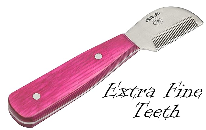Bee Dog Grooming Coat Stripping Knife Stripper Trimmer Tool Wooded Handle Stripping Knives Set of 5 in Stainless Steel Non-Slip Tools for Grooming Dogs (PINK)