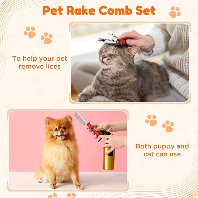 Baderke 8 Pc Pet Grooming Kit - Dematting Comb, Detangling Brush, Rake, Bath Brush, Nail Clipper & File for Dogs & Cats