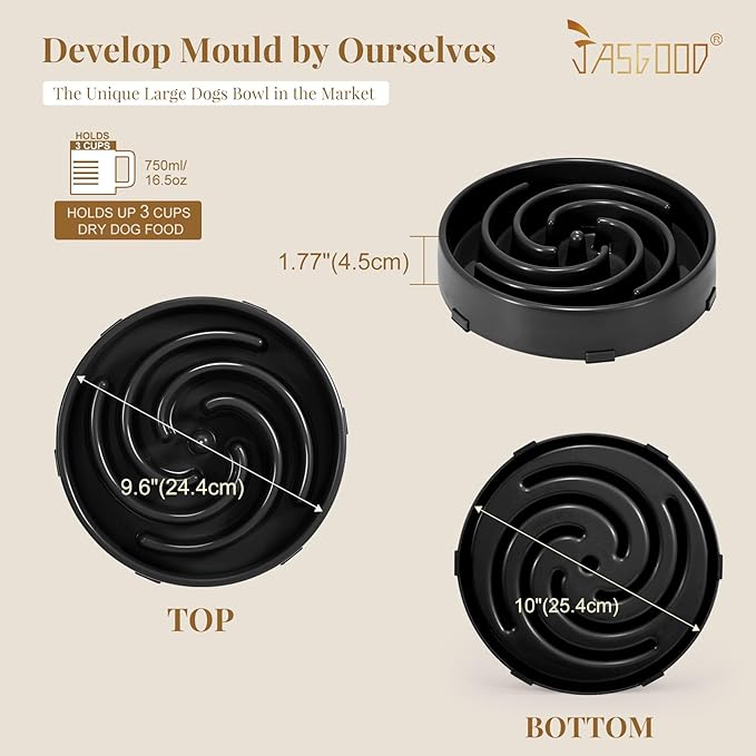 JASGOOD Slow Feeder Dogs Bowl for Large Medium Dogs,Anti-Gulping Pet Slower Food Feeding Bowls Stop Bloat,Preventing Choking