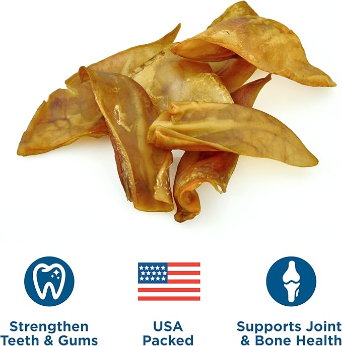 Best Bully Sticks All Natural USA Baked & Packed Half Pig Ears for Dogs - Single Ingredient Easily digestible 100% Pork Dog Chew Treats - Great for Puppies, Small, Medium, and Large Dogs - 25 Pack