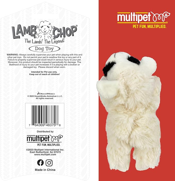 Multipet INTERNATIONAL 843140 Lambchop Plush Squeak Toy Mini for Pets, 6-Inch, White, small
