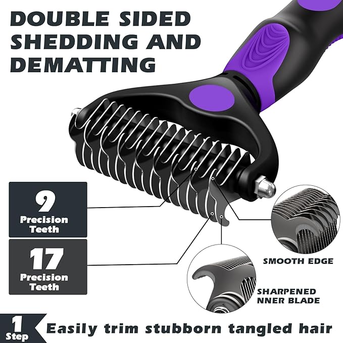 3PCS Dog Brush I Dog Brush for Shedding I Deshedding Dog Brush I Dog Bath Brush I Slicker Brush For Dogs I Dog Comb I Premium Pet Supplies (Purple Black)