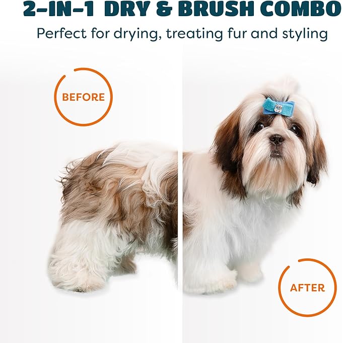 Pet Hair Dryer for Small-Sized Dogs and Cats | 2-in-1 Dog Hair Dryer with Self Cleaning Slicker Brush | Dog Blow Dryer | 300 Watts, Overheat Protection, Portable, Adjustable Temperature