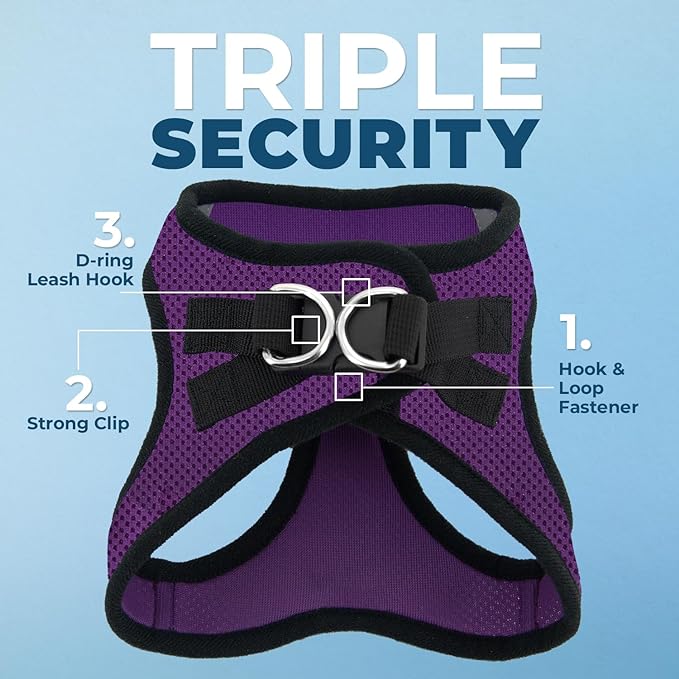Voyager Step-in Air Dog Harness - All Weather Mesh, Reflective, No Pull Harness for Small, Medium Dogs, Cats - Secure with Hook & Loop Fastener, Buckle, Double D-Rings - Purple/Black Trim, XS