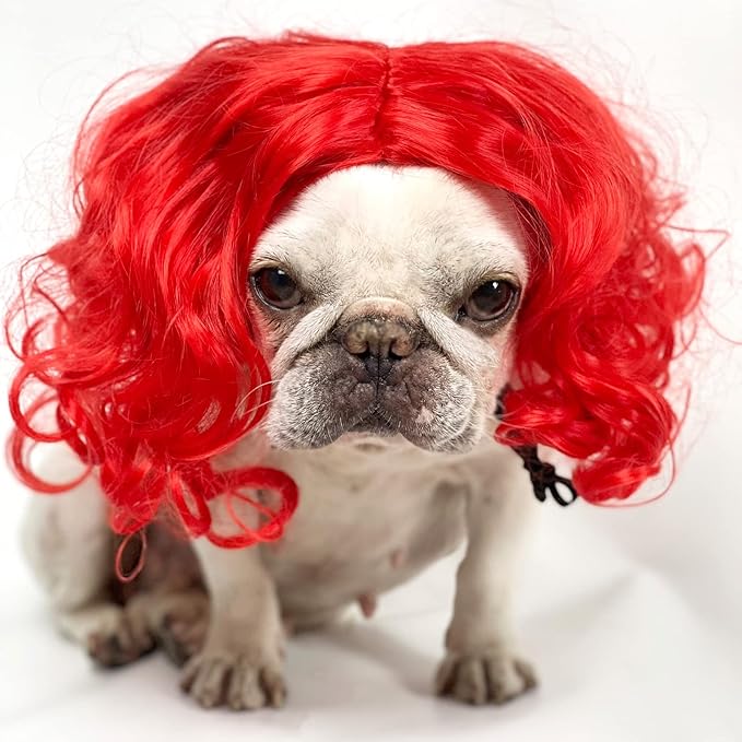 Funny Dog Cat Cosplay Wig for Halloween, Christmas, Parties, Festivals - Pet Wigs for Small, Medium and Large Dogs (Wine Red)