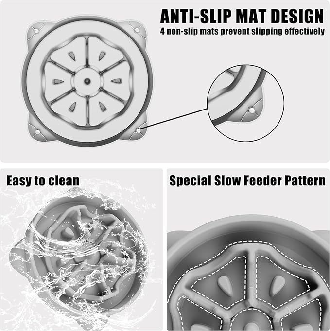 Slow Feeder Dog Bowls Large Breed, Dog Food Bowl Large Anti-Choking Bloat Stop Puzzle Healthy Eating Bowl (Gray, 4 Cup)