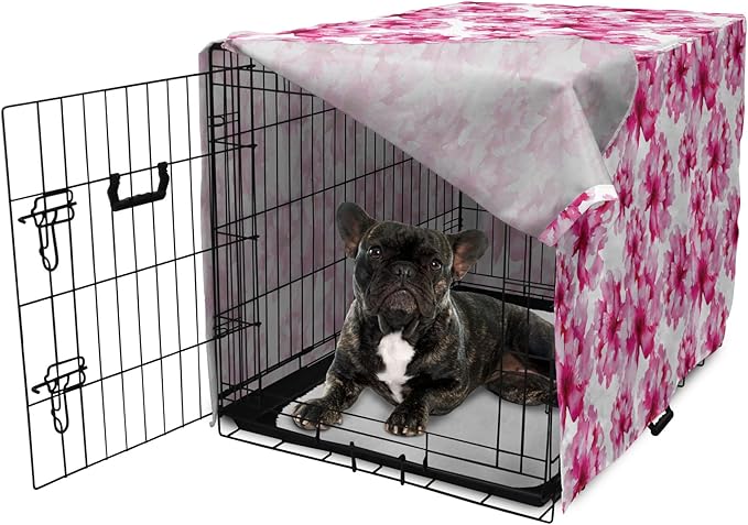 Ambesonne Watercolor Dog Crate Cover, Abstract Floral Arrangement Peonies Pattern Botany Themed and Nature Inspired, Easy to Use Pet Kennel Cover for Cats & Medium Dogs, 30 Inch, Magenta Pink