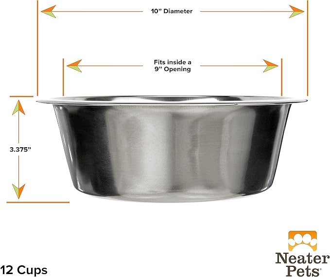 Neater Pet Brands Stainless Steel Dog and Cat Bowls (2 Pack) - Extra Large Metal Food and Water Dish (12 Cup)
