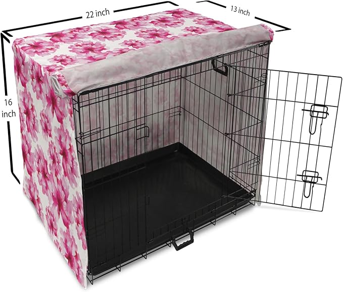 Ambesonne Waterproof Dog Crate Cover, Abstract Floral Peonies Pattern, 22 Inch, Magenta Pink