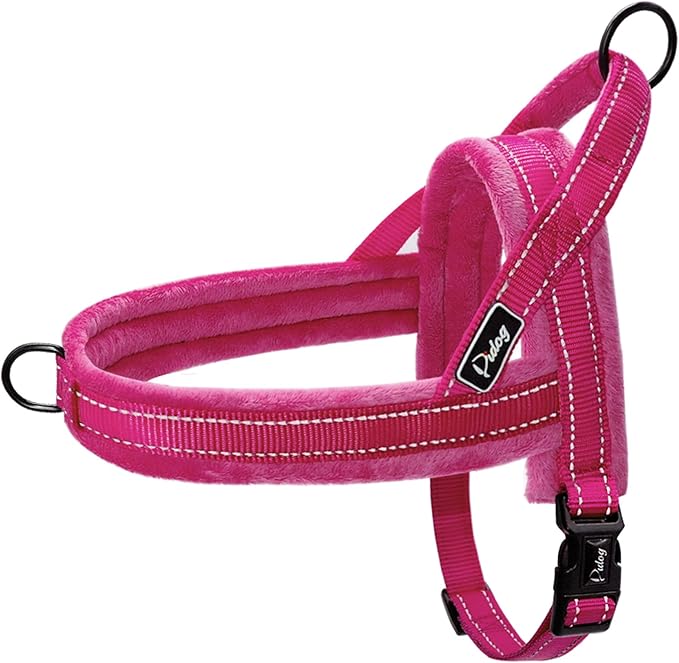 Didog Soft Flannel Padded Dog Vest Harness, Escape Proof/Quick Fit Reflective Dogs Strap Harness,Easy for Training Walking,Hot Pink L Size