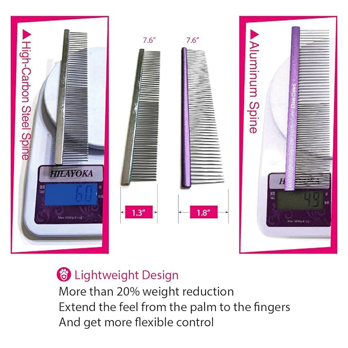 Greyhound Grooming Purple Comb for Dogs and Cats, Removing and Shedding Matted, Tangled Hair, Metal Oval Handle with Stainless Steel Pins