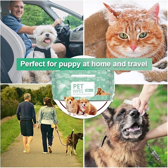 Air Jungles 3in1 Pet Wipes for Dogs and Cats 300 Count, 8" x 10" Extra Large Hypoallergenic Cleaning, Grooming, Deodorizing Wipes for Pets Paws Body Face Ear Butt