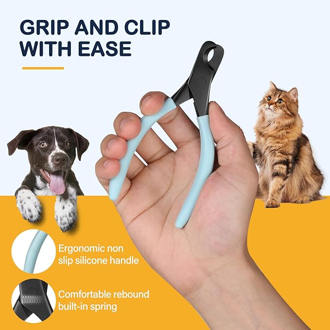 BEZOX Professional Pet Nail Clippers, Premium Sharp & Safe Pets' Paw Trimmer for Large Dogs and Small Animals, Soft Grip Cat Claw Cutter with Built-in Spring - Blue Handle