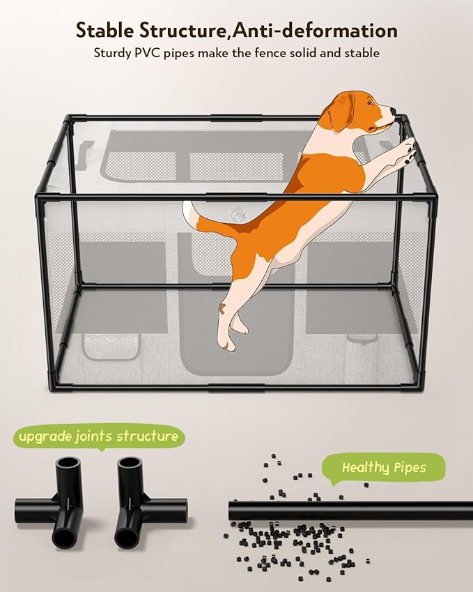 Dog Playpen,Fabric Mesh Dog Fence, Portable Soft Dog Cat Kennel Crate,Breathable Exercise Pet Play Pen for Dogs,PVC Pipe Frame,Indoor Outdoor Pet Fence Cage for Small Animals with Carrying Case(M)