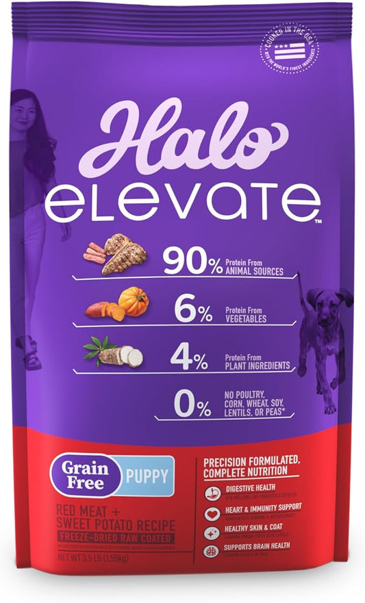 HALO Elevate Dry Dog Food, Grain Free Red Meat Recipe, Puppy Formula, 3.5lb