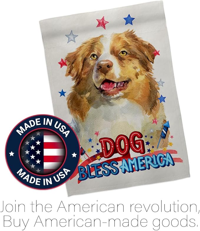 Breeze Decor Patriotic Yellow Australian Shepherd House Flag-Pack Dog Puppy Spoiled Paw Canine Fur Pet Nature Farm Animal Creature Applique Banner Small Garden Yard Gift Double-Sided, Made in USA