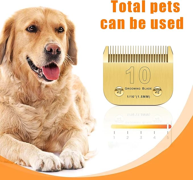 Audoc 7Pack 10 Blades Dog Grooming Blades Compatible with Andis/Oster A5/Wahl KM-10 Series Dog Clippers Replacement Blades,Detachable Dog Clipper Blades,Gold (7PCS #10+30+40+3FC+4FC+5FC+7FC)