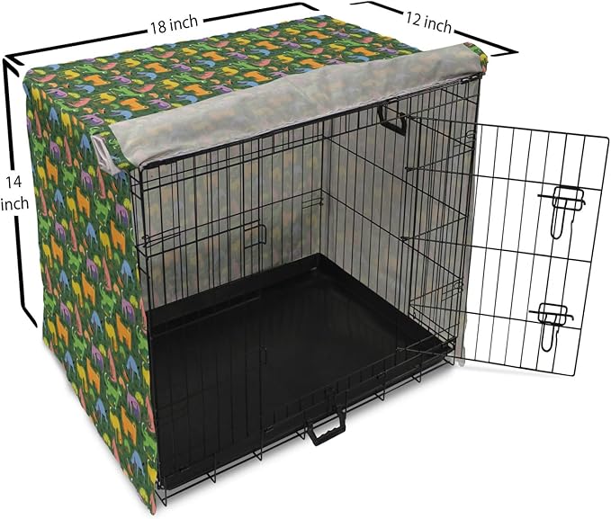 Ambesonne Dog Dog Crate Cover, Illustration of Various Colorful Animals Assorted Cartoon Style Pets, Easy to Use Pet Kennel Cover for Small Dogs Puppies Kittens, 18 Inch, Hunter Green Multicolor