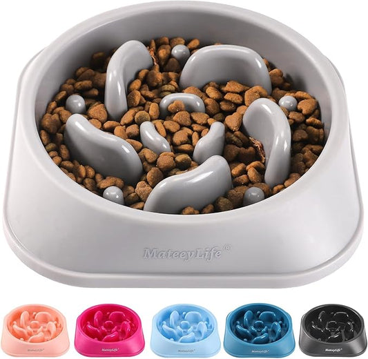 MateeyLife Slow Feeder Dog Bowls, Anti-Choking Puzzle Dog Food Bowls, Anti-Slip Interactive Feeding Slow Down Eating, Bloat Stop Maze Dishes for Medium Large Breeds Gray