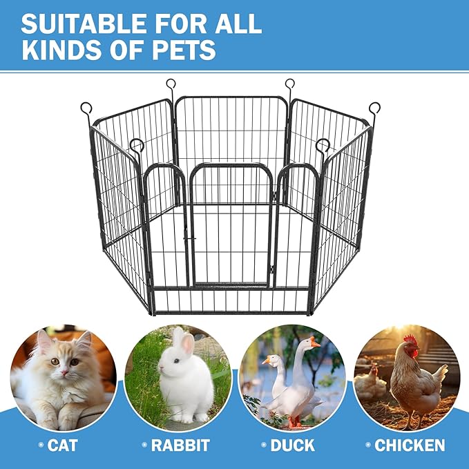 Dog Playpen 6 Panels 24'' Height Heavy Duty Dog Fence with Doors Outdoor Exercise Dog Fence for Large/Medium/Small Dogs Pets Playpen for RV, Camper, Yard