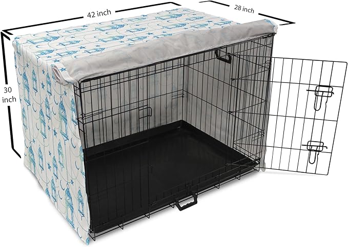 Lunarable Oriental Dog Crate Cover, Eastern Theme Celebration Pale Toned Composition Folkloric Look Print, Easy to Use Pet Kennel Cover for Medium Large Dogs, 42 Inch, Pale Green White Blue