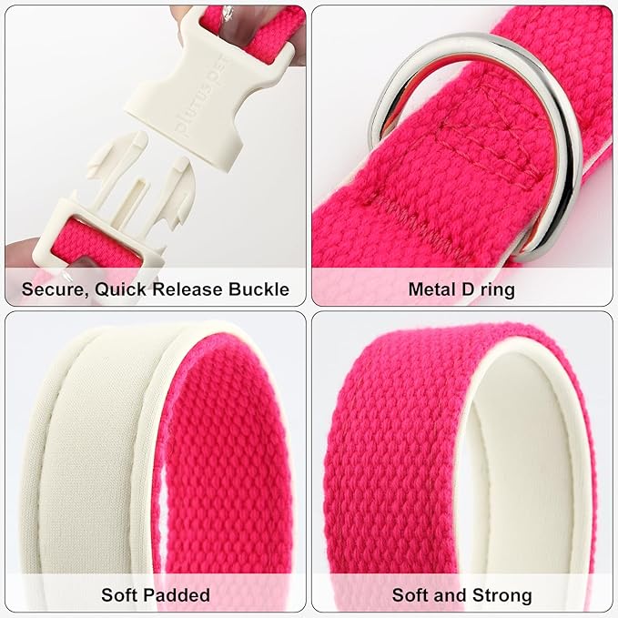 Plutus Pet Cotton Dog Collar, Heavy Duty Collar with Soft Padding, Adjustable and Comfortable for Small Medium and Large Dogs, Hot Pink, M