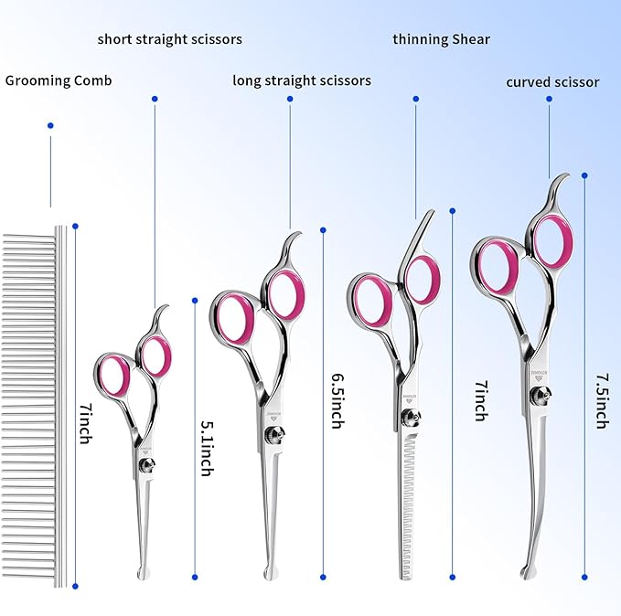 Dog Grooming Scissors, 6-in-1 Professional Dog Grooming Kit, 4CR Stainless Steel Dog Scissors for Grooming, Heavy Duty Dog Shears for Grooming, Dog Grooming Supplies Pet Grooming Kit for Dogs at Home