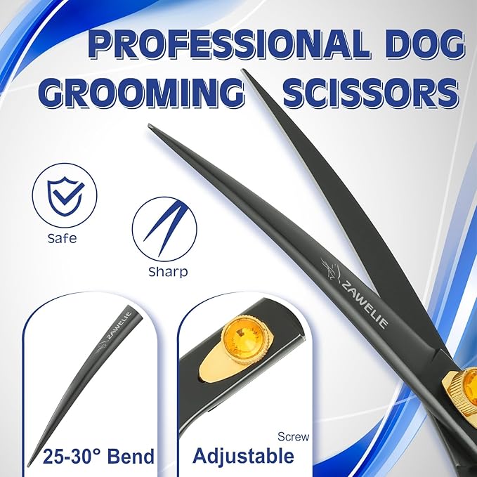 Dog Grooming Scissor- 7.5” Pet Shears, Japanese Stainless Steel Ergonomic Pet Grooming Scissor, Heavy Duty Sharp and Comfortable pet Scissors for Grooming, Dogs, Cats and Other Animals (Curved)