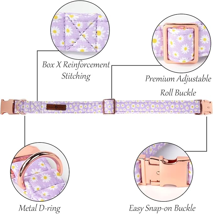 Lionet Paws Dog Collar, Comfortable Adjustable Cute Collar with Metal Buckle for Male Female Puppies Gift, Purple Daisy, XS, Neck 8-12 inches