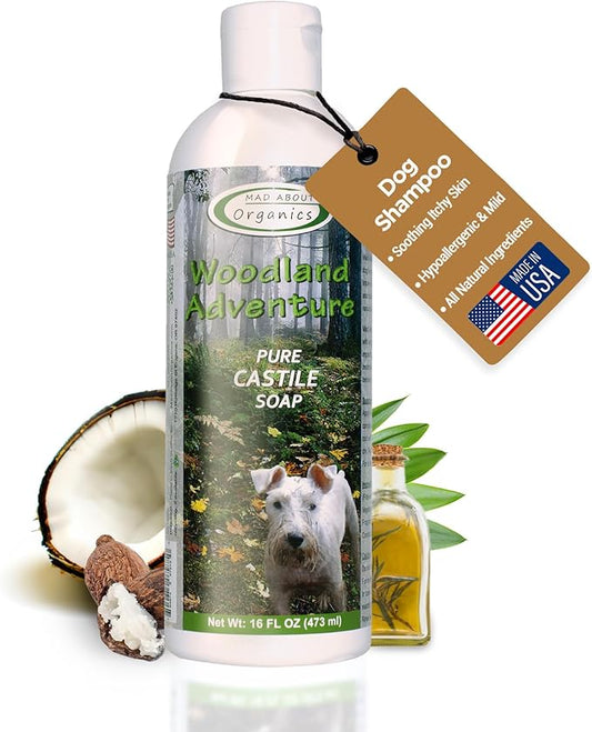 Woodland Adventure Pure Castile Dog Shampoo - Gentle Moisturizing Formula for All Skin Types, Crafted with Pure Ingredients, Mild and Nourishing for Dogs 4 Weeks & Up, 16 oz