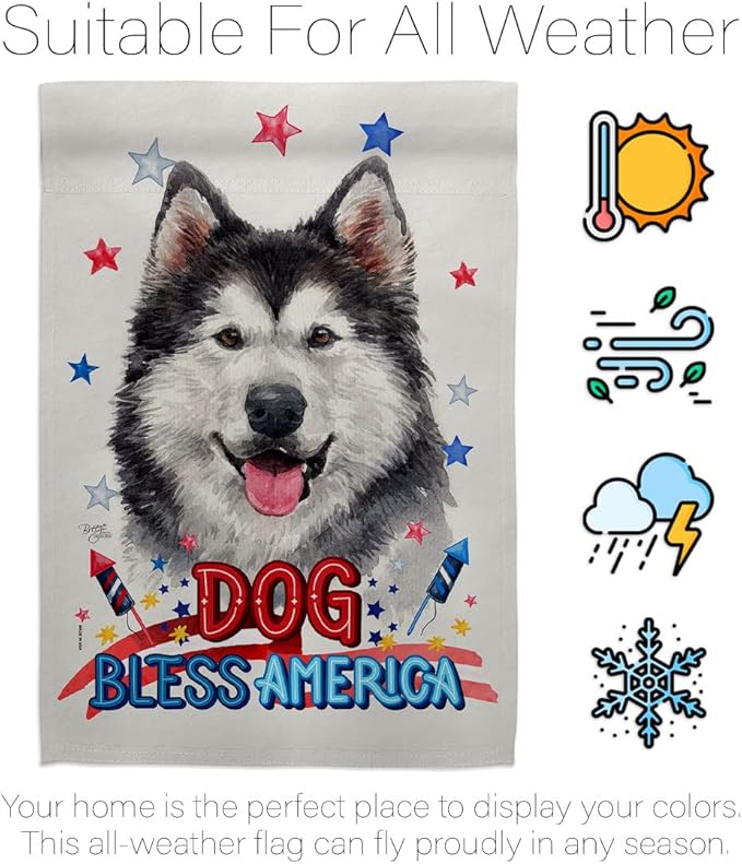 Breeze Decor Patriotic Siberian Husky House Flag Pack Dog Puppy Spoiled Paw Canine Fur Pet Nature Farm Animal Creature Applique Banner Small Garden Yard Gift Double-Sided, Made in USA