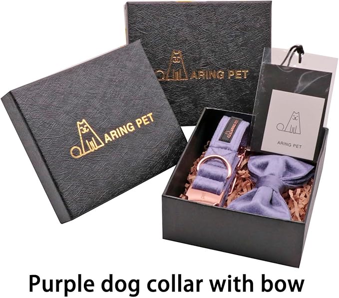 ARING PET Bowtie Dog Collar-Velvet Dog Collars with Removable Bowtie, Cute &Comfortable Purple Dog Collar,Large.