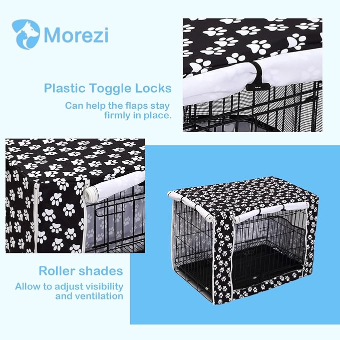 Dog Crate Cover for Wire Crates, Heavy Nylon Durable Waterproof Windproof Pet Kennel Cover Indoor Outdoor Protection - Cover only - Black Paw - XXLarge, 48-Inch