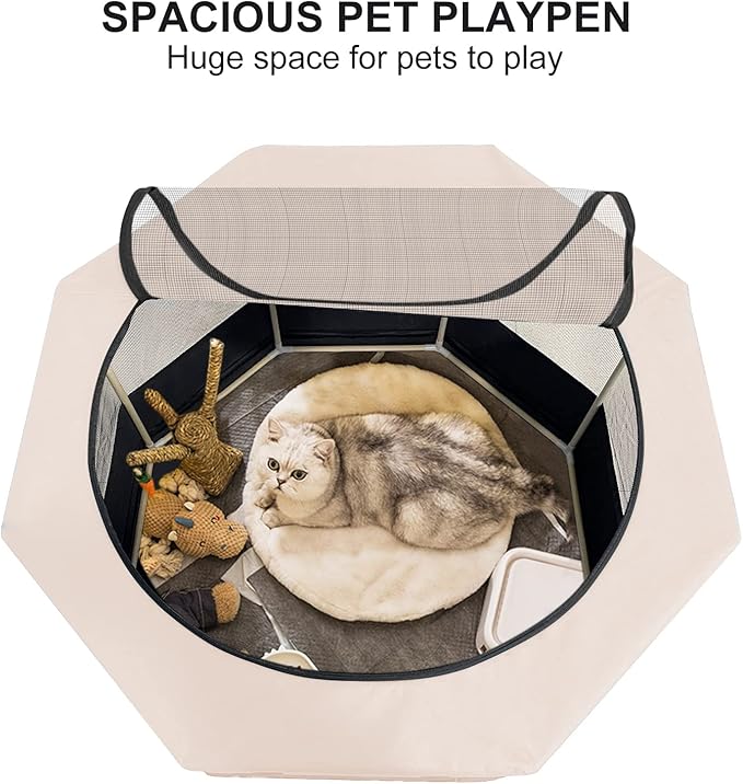 Pet Playpen with Zipper Top, Carrying Case, and Bowl - Foldable Pet Crate 35'' x 35'' x 22'' - Portable Pet Pens Ideal for Outdoor and Indoor Use