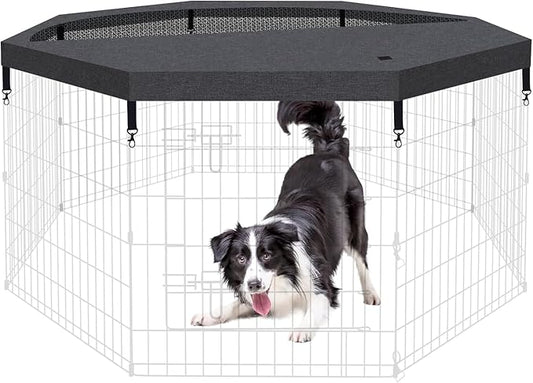 Dog Pet Playpen 8 Panel 24 Inch Top Cover for Small Medium Pets Indoor Outdoor (Only Cover,Playpen Not Included)(Black Top Cover)