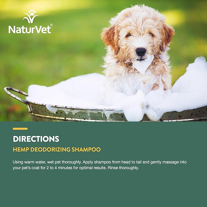 NaturVet – Hemp Deodorizing Shampoo for Dogs - Plus Oatmeal & Honey – 16 oz – Gently Cleanses & Deodorizes Skin & Coat – Enhanced with Hemp Seed Oil, Coconut Oil & Aloe Vera Extract