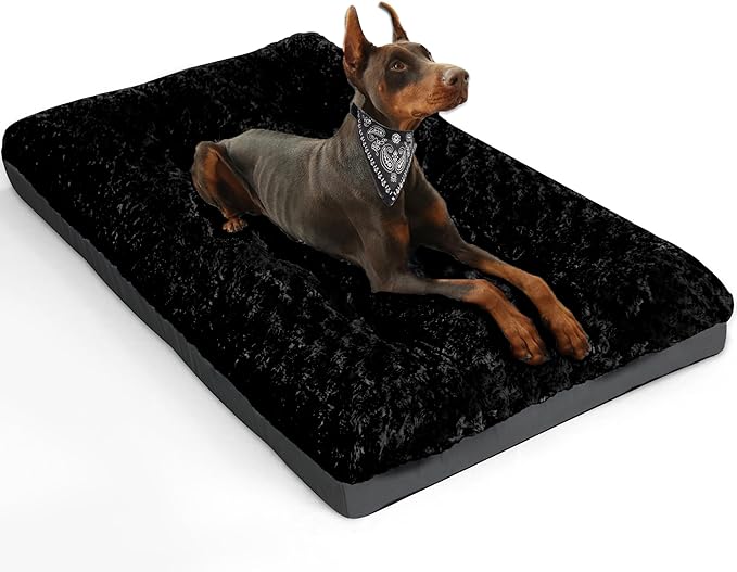 POCBLUE Deluxe Washable Dog Bed for Large Dogs Dog Crate Mat 36 Inch Comfy Fluffy Kennel Pad Anti-Slip for Dogs Up to 70 lbs, 36" x 23", Black