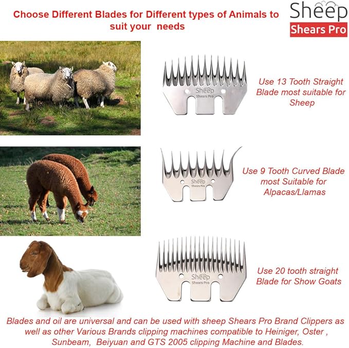 Clipper Blades 9 Tooth Curved Blade Replacement Universal Alpaca Cutter Blades Set (Blade and Cutter) with 2 x Sheep Clipper Oil Lubricant Bottles 6.8 Fl OZ (200ml)