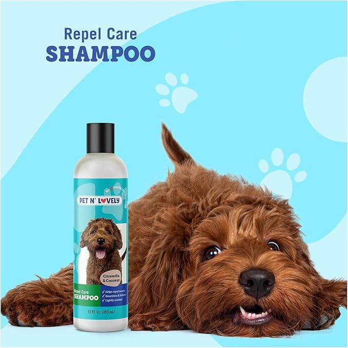 Pet N' Lovely Repel Care PET Shampoo | Helps Keep Insects Away Naturally | for Dogs and Cats | Nourishes & Softens | Lightly Scented | Citronella & Coconut | Natural | 12 Fl. Oz., Clear