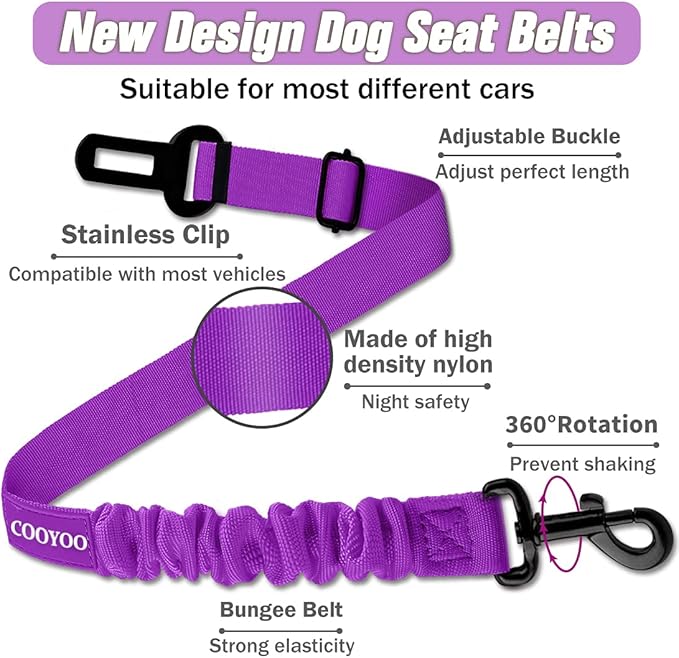 COOYOO Dog Seat Belt,3 Piece Set Retractable Dog Car Harness Adjustable Dog Seat Belt for Vehicle Nylon Pet Safety Seat Belts Heavy Duty & Elastic