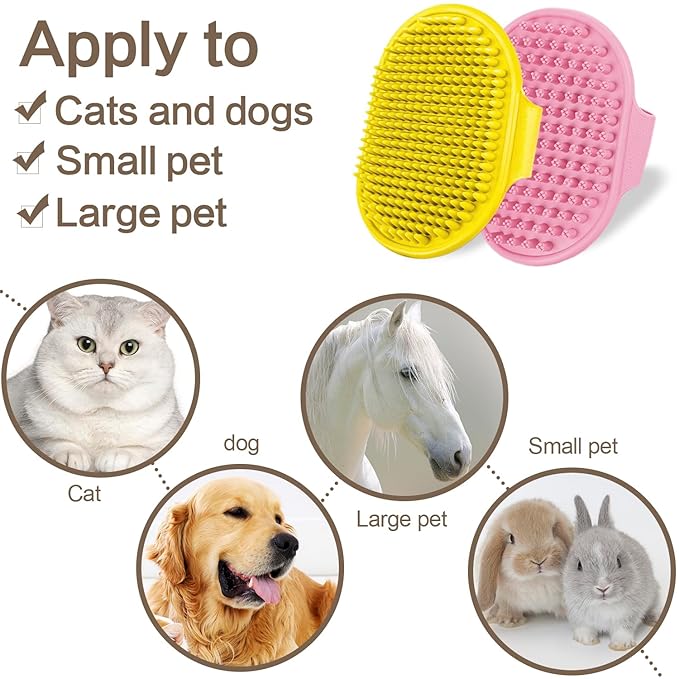 4Pack Pet Grooming Brush Kit, Aoche Dog Bath Brush Flea Comb for Dogs Pet Shampoo Brush Soothing Massage Rubber Comb Flea Lice Comb Cat Tear Stain Comb Dog Brush for Shedding, Pink+Yellow