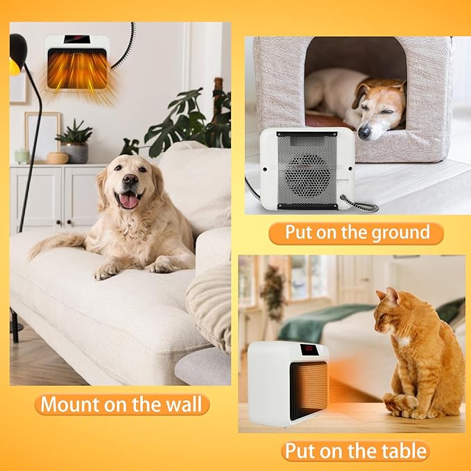 BWOGUE Large Dog House Heater with Thermostat, 300W/600W Outside Pet House Heater for Winter with Anti-Bite Cord, Wall-Mounted Outside Dog Heaters for Dog House Chicken Coop Heater Rabbit Hutches