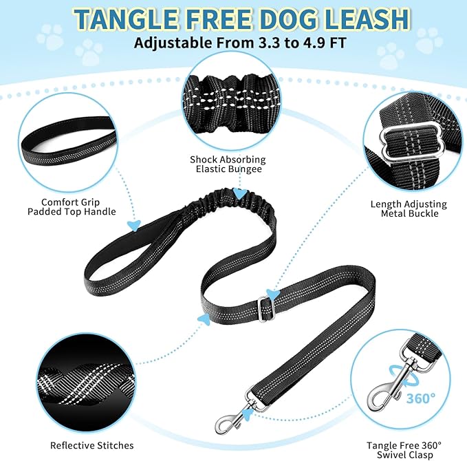 SlowTon No Pull Small Dog Harness and Leash Set, Puppy Soft Vest Harness Neck & Chest Adjustable, Reflective Lightweight Harness & Anti-Twist Pet Lead Combo for Small Medium Dogs (Black, XXS)