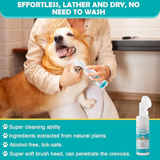 Paw Cleaner for Dogs and Cats,Pet Paw Foam Brush-Clean Paws，Cleaning Brush-Moisturizing to Prevent Dry Cracking,Odor Control,Rinse Free,Simple &Quick