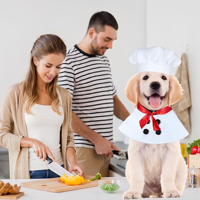 Dog Halloween Costumes, Dog Chef Costume Chef Hat Clothes with Red Scarf Funny Holiday Clothes Outfit Halloween Costumes for Small Medium Large Dogs Pets (Small)