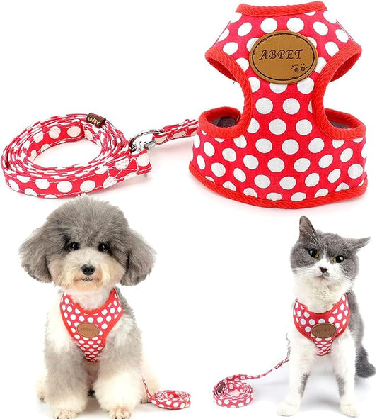SMALLLEE_LUCKY_STORE New Soft Mesh Nylon Vest Pet Cat Small Medium Dog Harness Dog Leash Set Leads Red, M Chest:11.5"-15.5",Weight 6.5-11lbs (CWYP00068-Red-M)