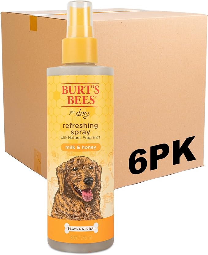 Burt's Bees for Pets Naturally Derived Deodorizing Spray for Dogs with Milk & Honey - Eliminates Dog Odors - pH Balanced for Dogs, Free from Sulfates, Colorants, and Parabens, 8 Fl Oz - 6 Pack
