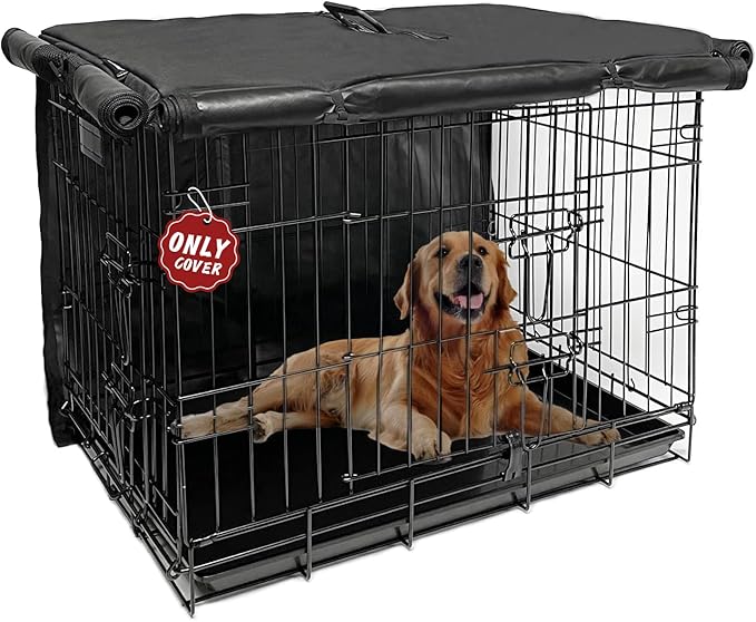 Dog Crate Cover 48 inch XL Dog Kennel Outside Cover, Big Dog Cage for Large Dogs Wire with1 2 3 Doors, Waterproof 600D Oxford Fabric Indoor/Outdoor Black（Dog Crate NOT Included）