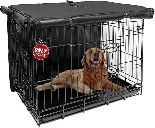 Dog Crate Cover 48 inch XL Dog Kennel Outside Cover, Big Dog Cage for Large Dogs Wire with1 2 3 Doors, Waterproof 600D Oxford Fabric Indoor/Outdoor Black（Dog Crate NOT Included）